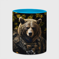 Кружка 3D Медведь солдат в ночном лесу, цвет: 3D-белый + небесно-голубой — фото 2