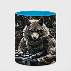 Кружка 3D Волк солдат в камуфляже, цвет: 3D-белый + небесно-голубой — фото 2