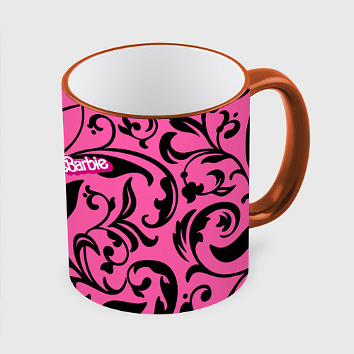 Кружка цветная Barbie - floral pattern / 3D-Оранжевый кант – фото 1