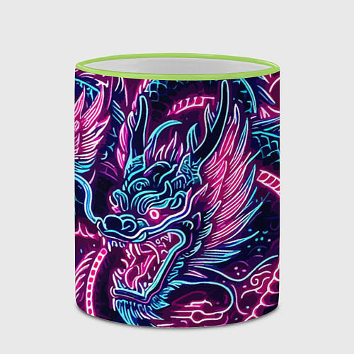 Кружка цветная Neon Japanese dragon - irezumi / 3D-Светло-зеленый кант – фото 2