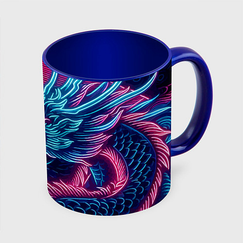 Кружка цветная Свирепый японский дракон - ирезуми / 3D-Белый + синий – фото 1