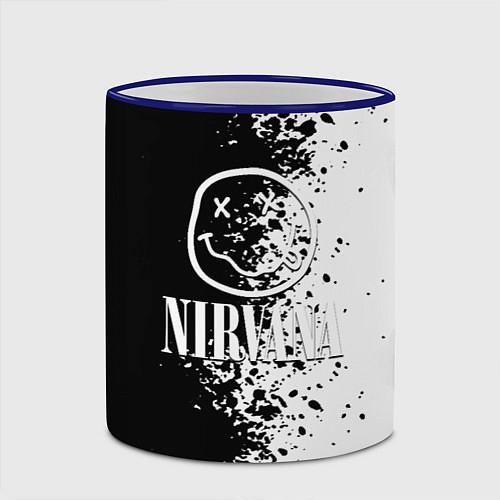 Кружка цветная Nirvana чернобелые краски рок / 3D-Синий кант – фото 2