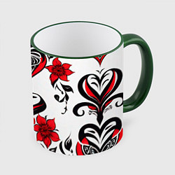 Кружка 3D Красный узор сердце, цвет: 3D-зеленый кант