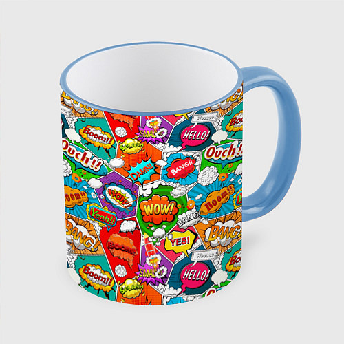 Кружка цветная Bang Boom Ouch pop art pattern / 3D-Небесно-голубой кант – фото 1