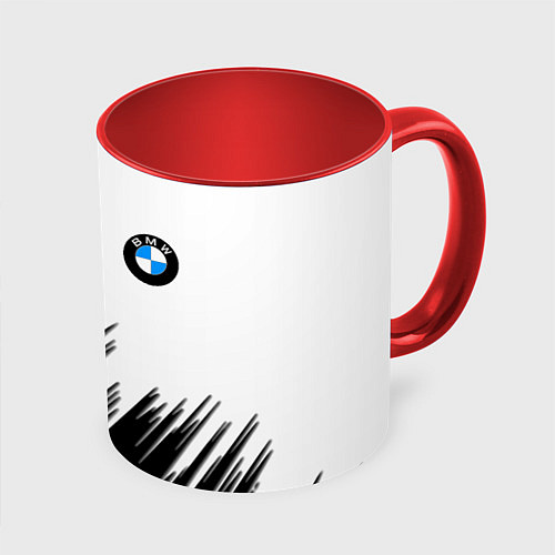 Кружка цветная BMW чёрные штрихи текстура / 3D-Белый + красный – фото 1