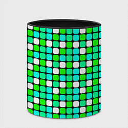 Кружка 3D Зелёные и белые квадраты, цвет: 3D-белый + черный — фото 2