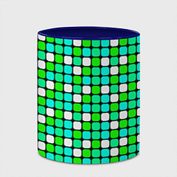 Кружка 3D Зелёные и белые квадраты, цвет: 3D-белый + синий — фото 2