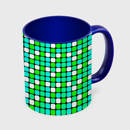 Кружка цветная Зелёные и белые квадраты / 3D-Белый + синий – фото 1