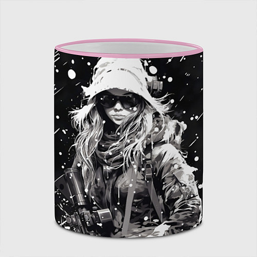 Кружка цветная Девушка воин зимней ночью / 3D-Розовый кант – фото 2