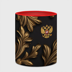 Кружка 3D Золотой герб России и узоры из листьев, цвет: 3D-белый + красный — фото 2