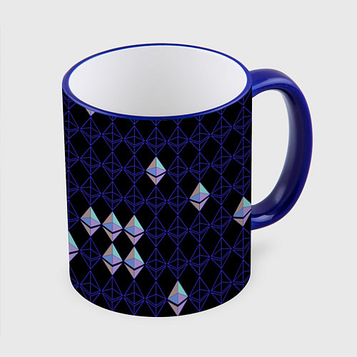 Кружка цветная Криптовалюта Ethereum на черном / 3D-Синий кант – фото 1