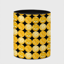 Кружка 3D Золотые монеты Биткоин, Доджкоин, Шиба ину паттерн, цвет: 3D-белый + черный — фото 2