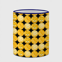 Кружка 3D Золотые монеты Биткоин, Доджкоин, Шиба ину паттерн, цвет: 3D-синий кант — фото 2