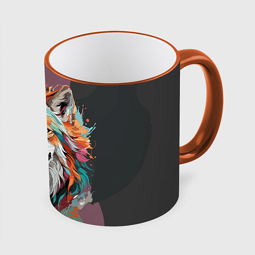 Кружка цветная Голова яркого волка / 3D-Оранжевый кант – фото 1