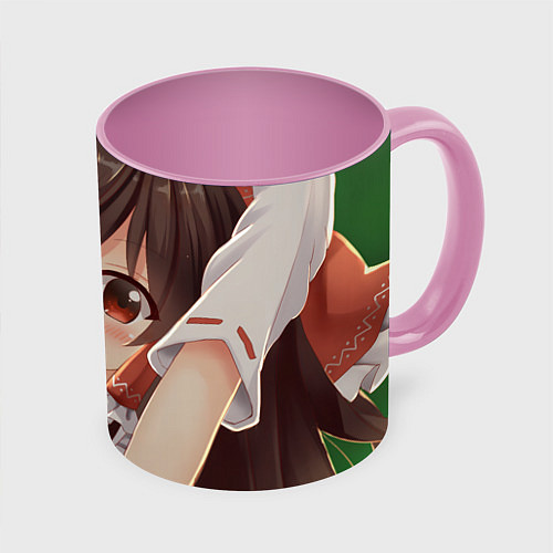 Кружка цветная Touhou Project Рейму смущённая / 3D-Белый + розовый – фото 1