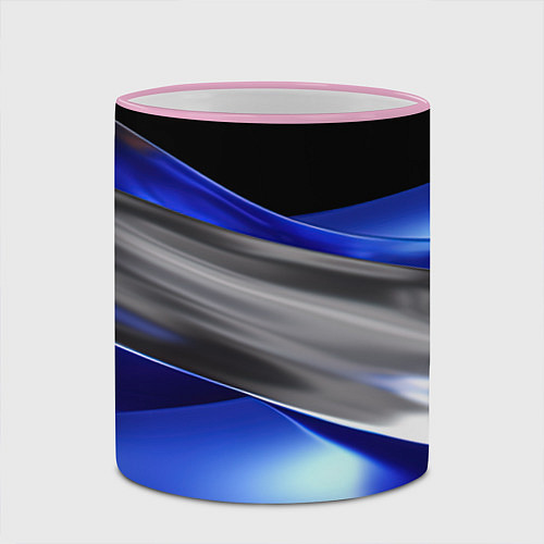 Кружка цветная Серебряная вставка на синей абстракции / 3D-Розовый кант – фото 2