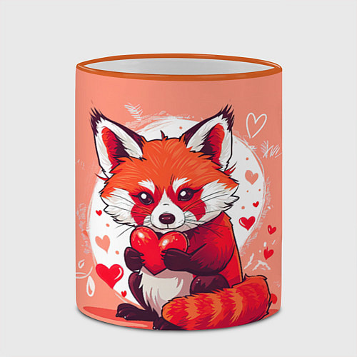 Кружка цветная Рыжая лисичка с сердцем / 3D-Оранжевый кант – фото 2