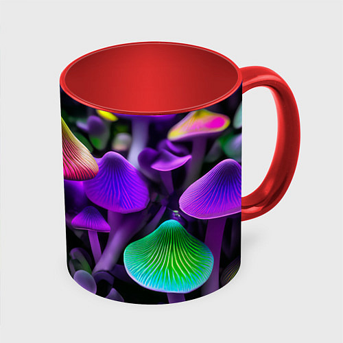 Кружка цветная Люминесцентные грибы / 3D-Белый + красный – фото 1