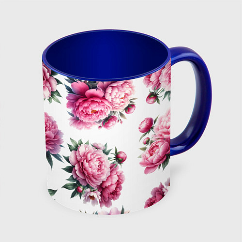 Кружка цветная Розовые цветы пиона / 3D-Белый + синий – фото 1