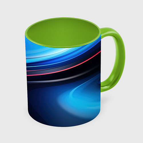 Кружка цветная Синяя и черная абстракция геометрическая / 3D-Белый + светло-зеленый – фото 1