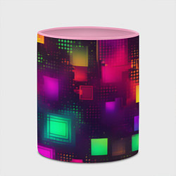 Кружка 3D Разноцветные квадраты и точки, цвет: 3D-белый + розовый — фото 2