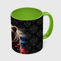 Кружка 3D Медведь я русский, цвет: 3D-белый + светло-зеленый