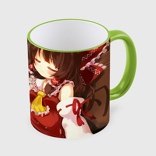 Кружка цветная Touhou Project Рейму sleep / 3D-Светло-зеленый кант – фото 1