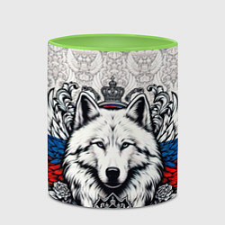 Кружка 3D Герб России и белый русский волк, цвет: 3D-белый + светло-зеленый — фото 2