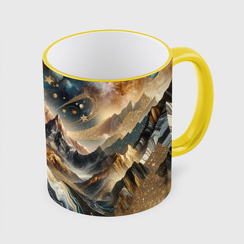 Кружка цветная Золотые горы / 3D-Желтый кант – фото 1