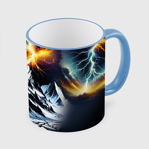 Кружка цветная Молнии и горы / 3D-Небесно-голубой кант – фото 1