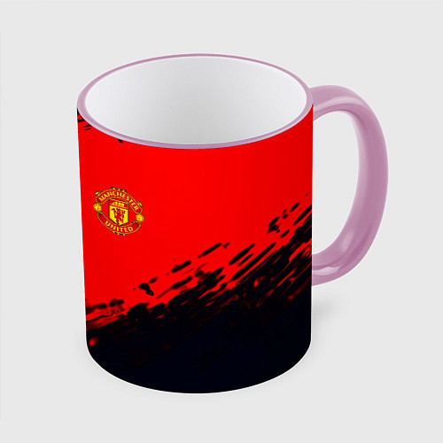 Кружка цветная Manchester United colors sport / 3D-Розовый кант – фото 1