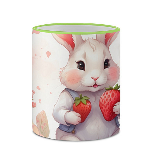 Кружка цветная Кролик с клубникой / 3D-Светло-зеленый кант – фото 2
