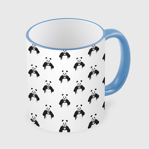 Кружка цветная Panda love - pattern / 3D-Небесно-голубой кант – фото 1