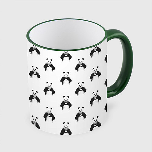 Кружка цветная Panda love - pattern / 3D-Зеленый кант – фото 1