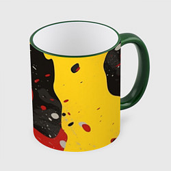 Кружка 3D Красные желтые оранжевые пятна краски абстракция, цвет: 3D-зеленый кант