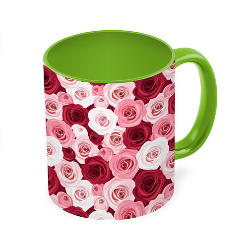 Кружка цветная Красные и розовые розы / 3D-Белый + светло-зеленый – фото 1