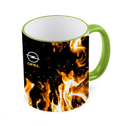 Кружка 3D Opel огонь текстура, цвет: 3D-светло-зеленый кант