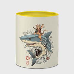 Кружка 3D Кот якудза верхом на акуле, цвет: 3D-белый + желтый — фото 2