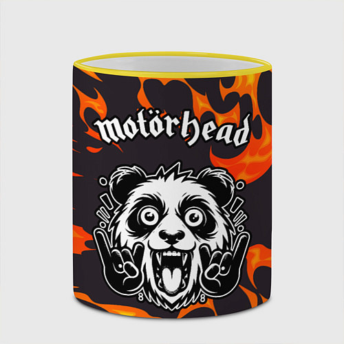 Кружка цветная Motorhead рок панда и огонь / 3D-Желтый кант – фото 2