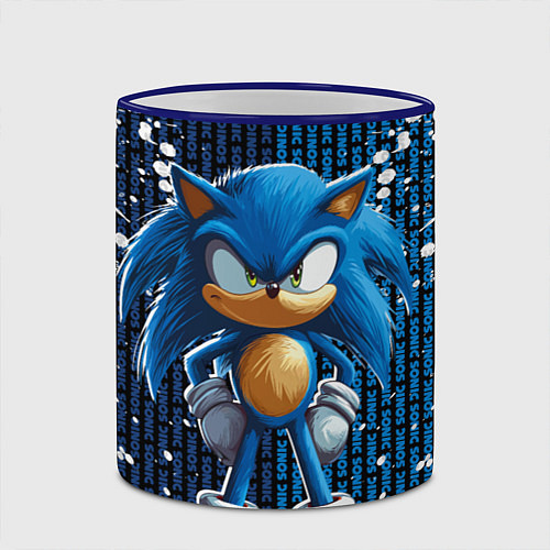 Кружка цветная Sonic - splash and logo / 3D-Синий кант – фото 2