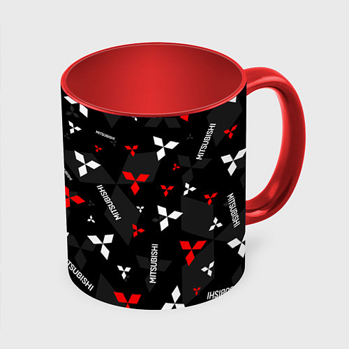 Кружка цветная Mitsubishi - logo pattern / 3D-Белый + красный – фото 1