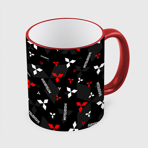 Кружка цветная Mitsubishi - logo pattern / 3D-Красный кант – фото 1