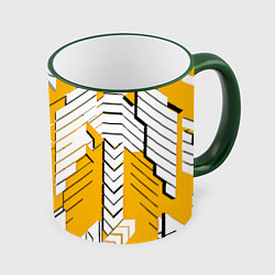 Кружка 3D Жёлто-белая броня, цвет: 3D-зеленый кант