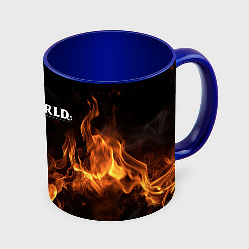 Кружка цветная Palworld логотип на черном фоне с огнем / 3D-Белый + синий – фото 1