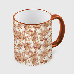 Кружка 3D Деньги - купюры в 5 тысяч рублей, цвет: 3D-оранжевый кант