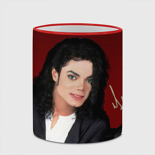 Кружка цветная Michael Jackson с пантерой и автографом / 3D-Красный кант – фото 2