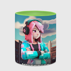 Кружка 3D Minecraft девушка на фоне города, цвет: 3D-белый + светло-зеленый — фото 2
