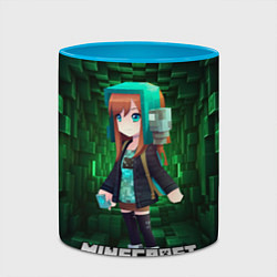 Кружка 3D Minecraft девушка в зеленом мире, цвет: 3D-белый + небесно-голубой — фото 2