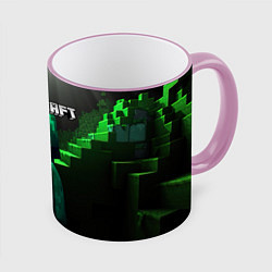 Кружка 3D Minecraft девушка и зеленые ступени блоки тропинки, цвет: 3D-розовый кант