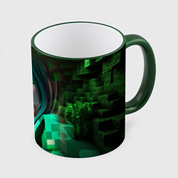 Кружка 3D Minecraft девушка зеленые кубики, цвет: 3D-зеленый кант